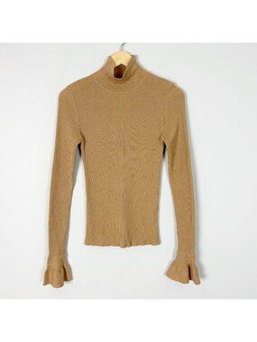 Stine Goya Tan Ribbed Mock Neck Top Wool Blend Size Medium Women's